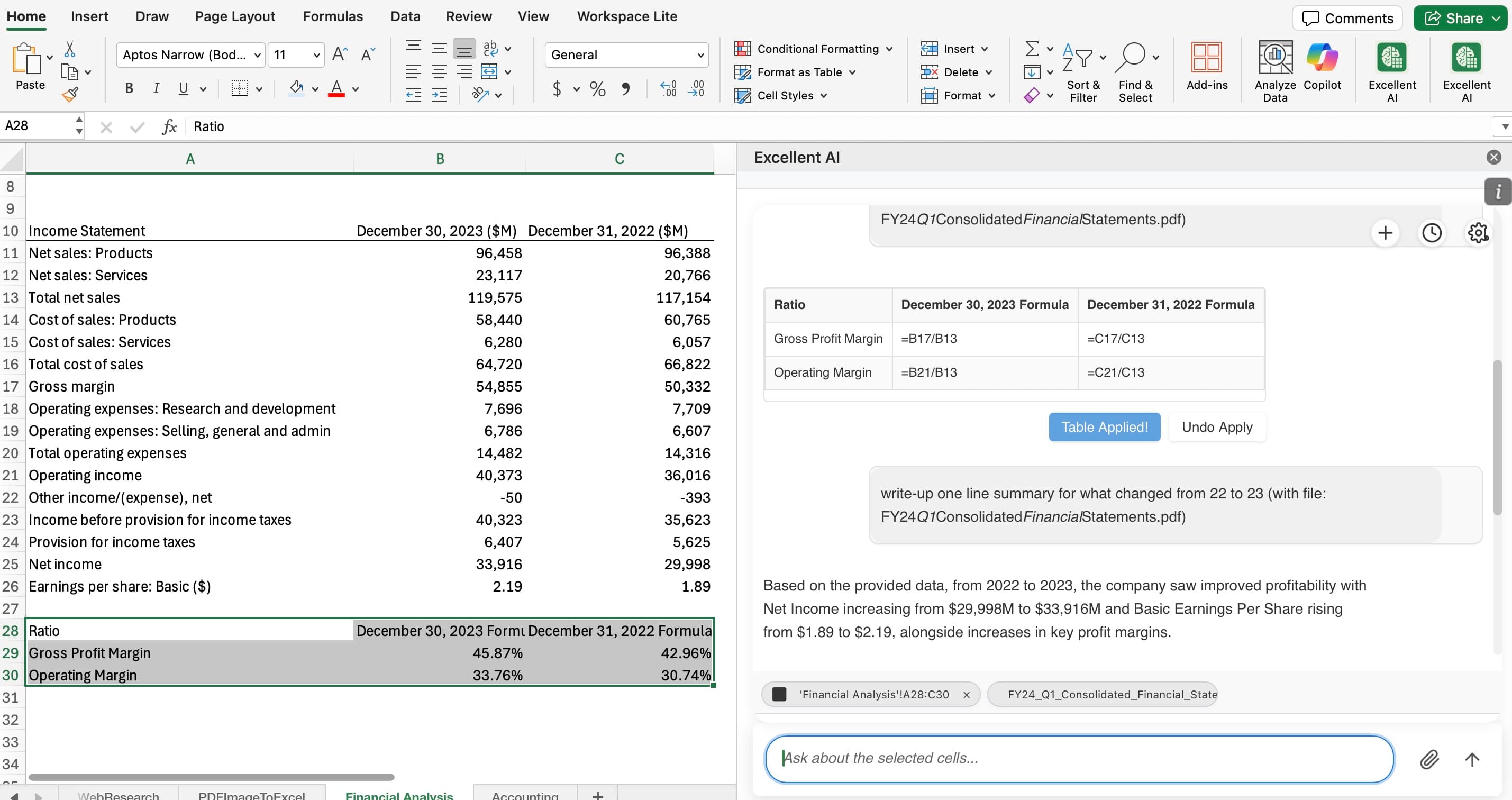 AI Agent in Excel processing data